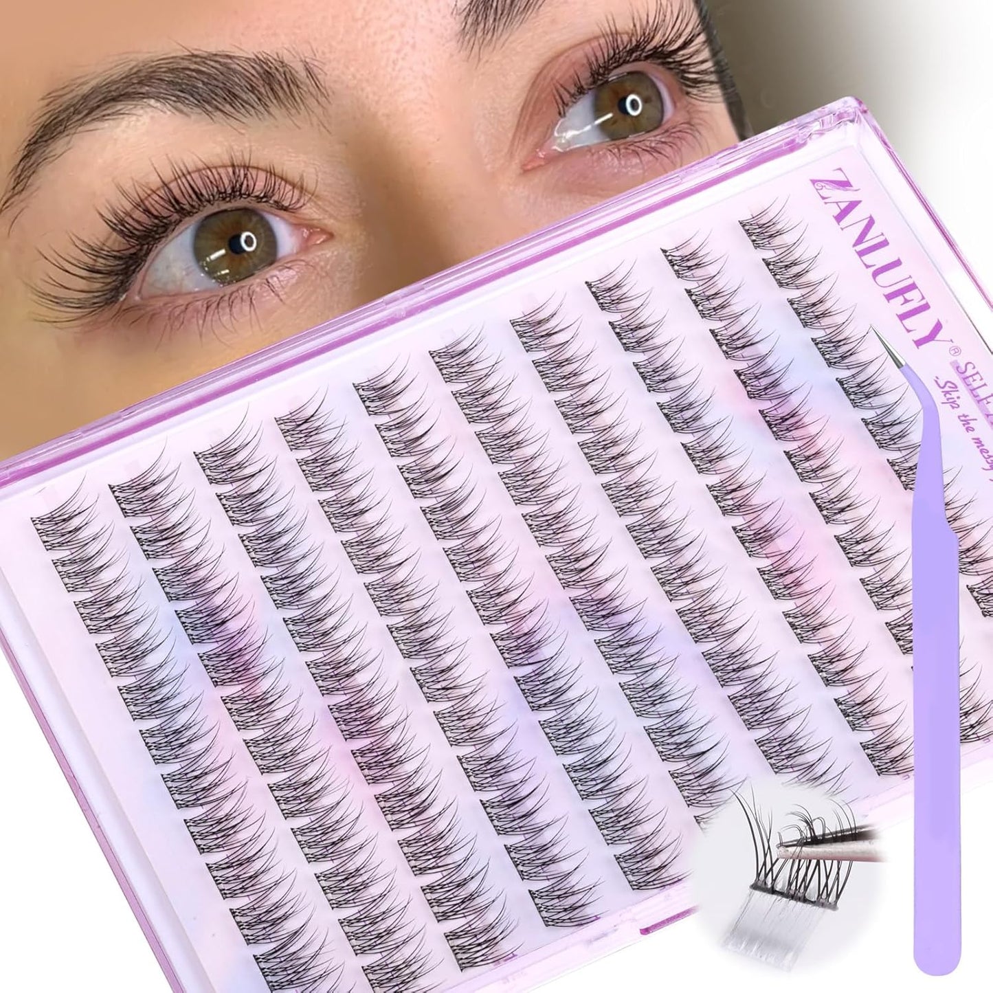 Self Adhesive Lash Clusters Natural No Glue Individual Lashes 10-12MM Wispy Self Adhesive Eyelash Clusters with Clear Strips DIY Eyelash Extensions by zanlufly