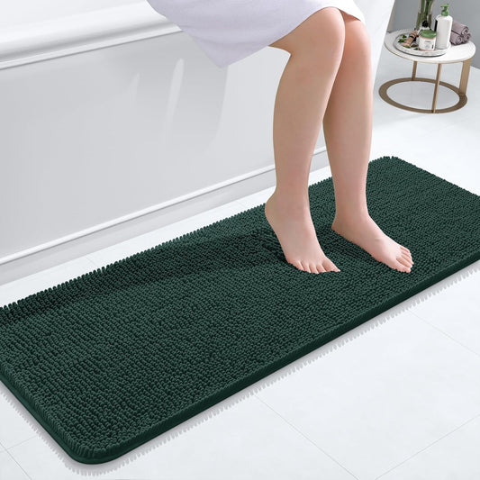 OLANLY Bathroom Rugs 47x17, Extra Soft Absorbent Chenille Bath Rugs, Rubber Backing Quick Dry, Machine Washable Bath Mats for Bathroom Floor, Tub and Shower, Home Decor Accessories, Blackish Green