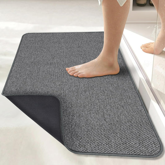 Bath Mat,Ultra Thin Bathroom Rugs,Rubber Bath Mats for Bathroom,No Slip Bath Rug,Quick Dry,Machine Washable,Low Pile,Absorbent,Shower Outside,Sink,Home Decor Accessories.Dark Grey,1'5"x2'3"(17x27inch)
