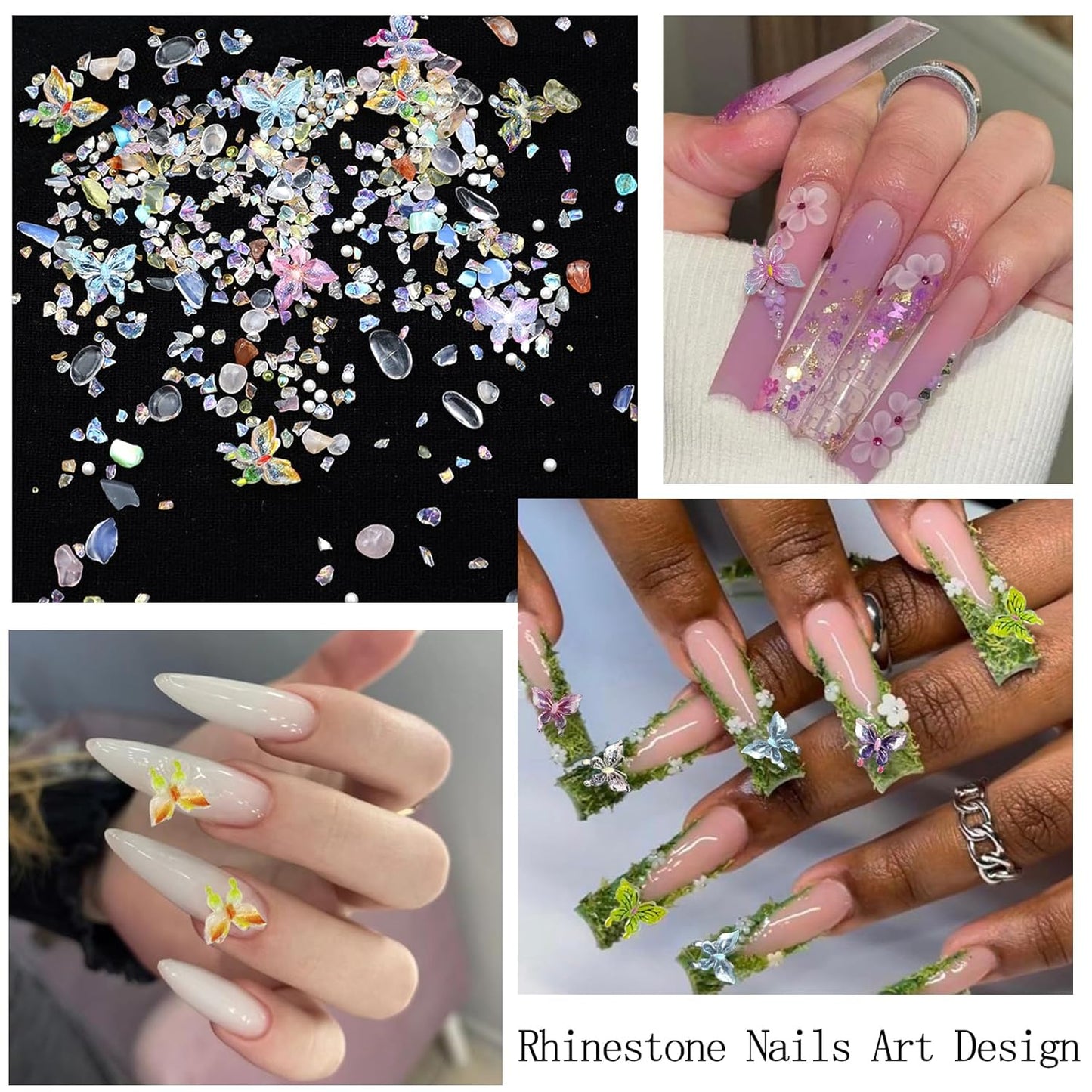 Rhinestones for Nails Butterfly Nail Charms 3D Flower for Nails Mixed Assorted Color Butterflies Flower Shape Design Gems Jewelry Accessories for Women DIY Manicure Supplies Decorations.