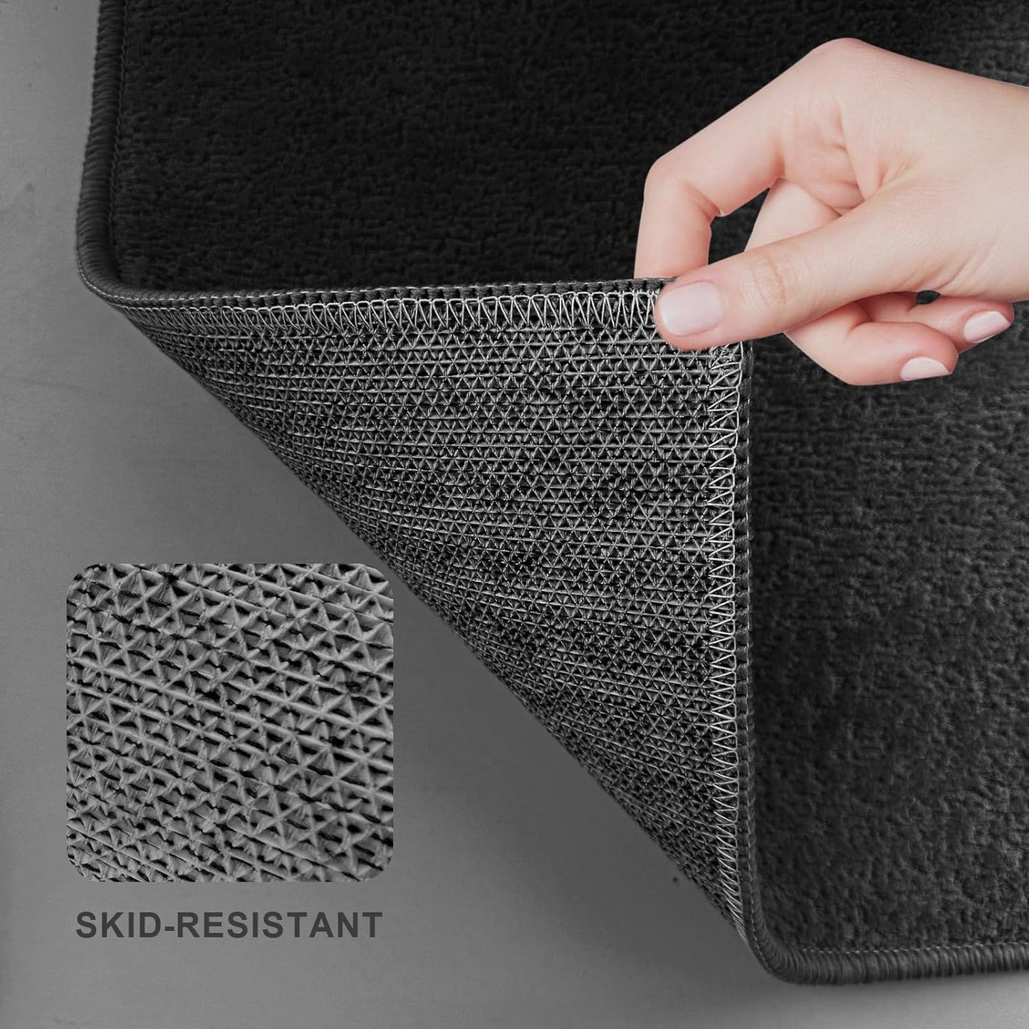 Bath Mat-Non-Slip Bathroom Floor Mats-Absorbent Quick Dry Low Pile Bathroom Rugs Fit Under Door-Bath Rug for Sink,Bathtub,Shower Room,20"×32",Black