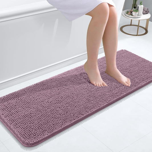 OLANLY Bathroom Rugs 47x17, Extra Soft Absorbent Chenille Bath Rugs, Rubber Backing Quick Dry, Machine Washable Bath Mats for Bathroom Floor, Tub and Shower, Home Decor Accessories, Deep Plum