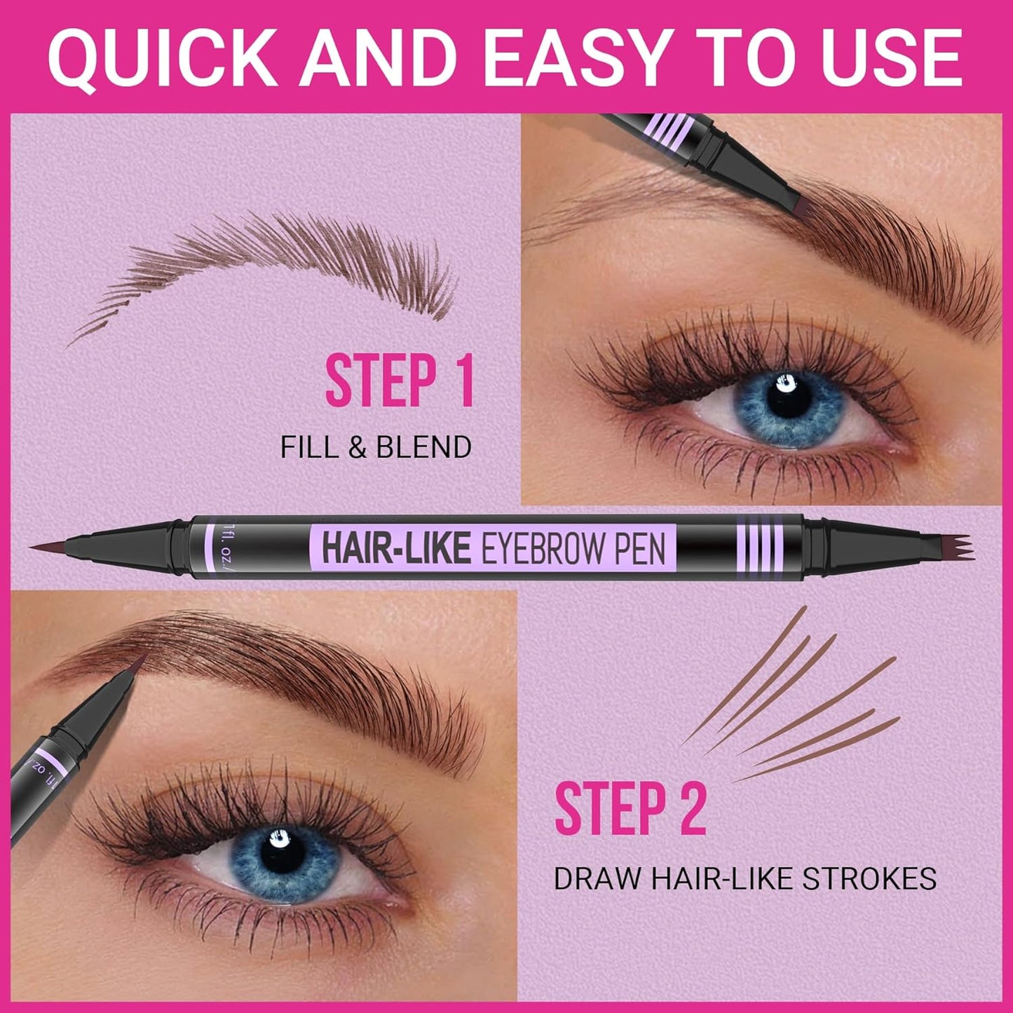 iMethod Eyebrow Pen - Eyebrow Pencil Magic 2-in-1 Eye Brow Pencils for Women with 4-Fork-Tip and Precise Brush-Tip Create Natural Hair-Like Brows, Last All Day, Microblading Eyebrow Pen, Black