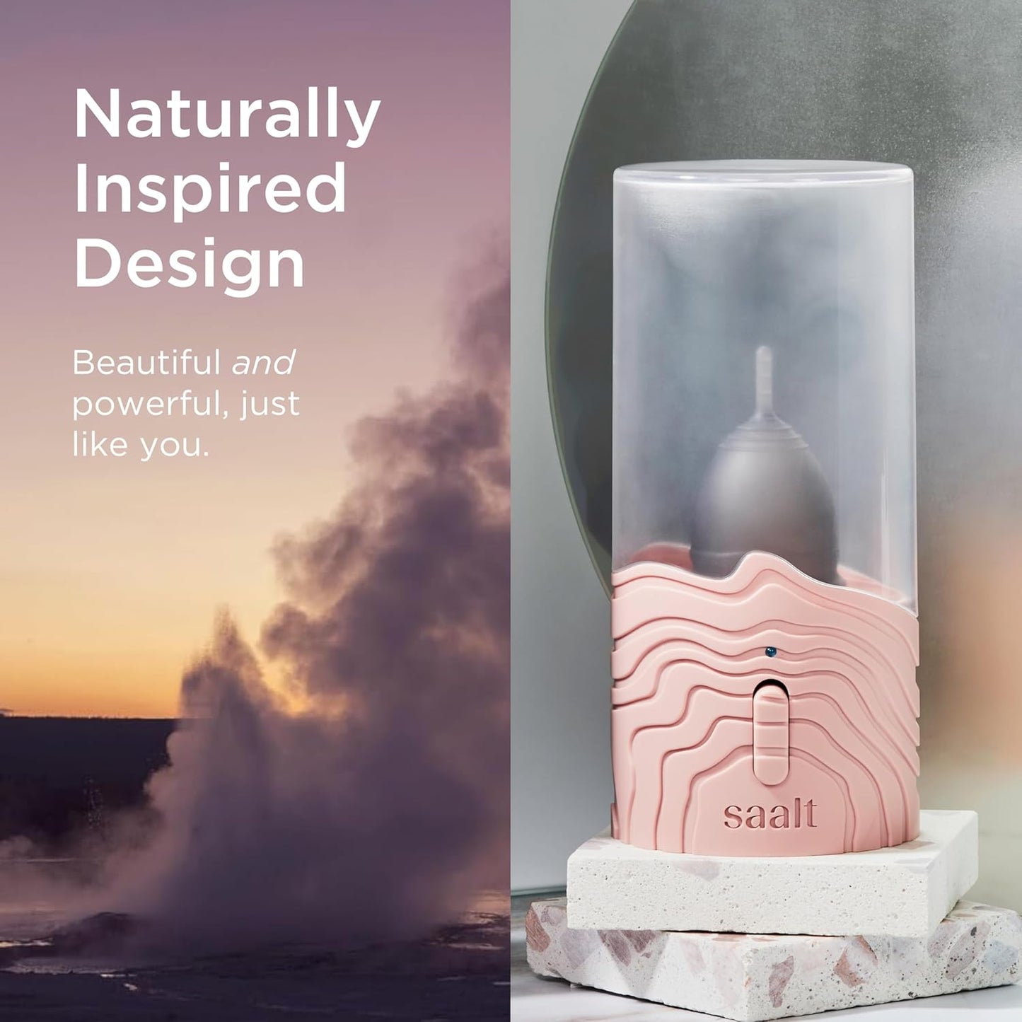 Saalt Menstrual Cup Steamer - Period Cup & Disc Sanitizer - Hands-Free Steam Sanitizer- No-Boil Design with Removable Power Cord - Compact & Portable - Arctic Mist