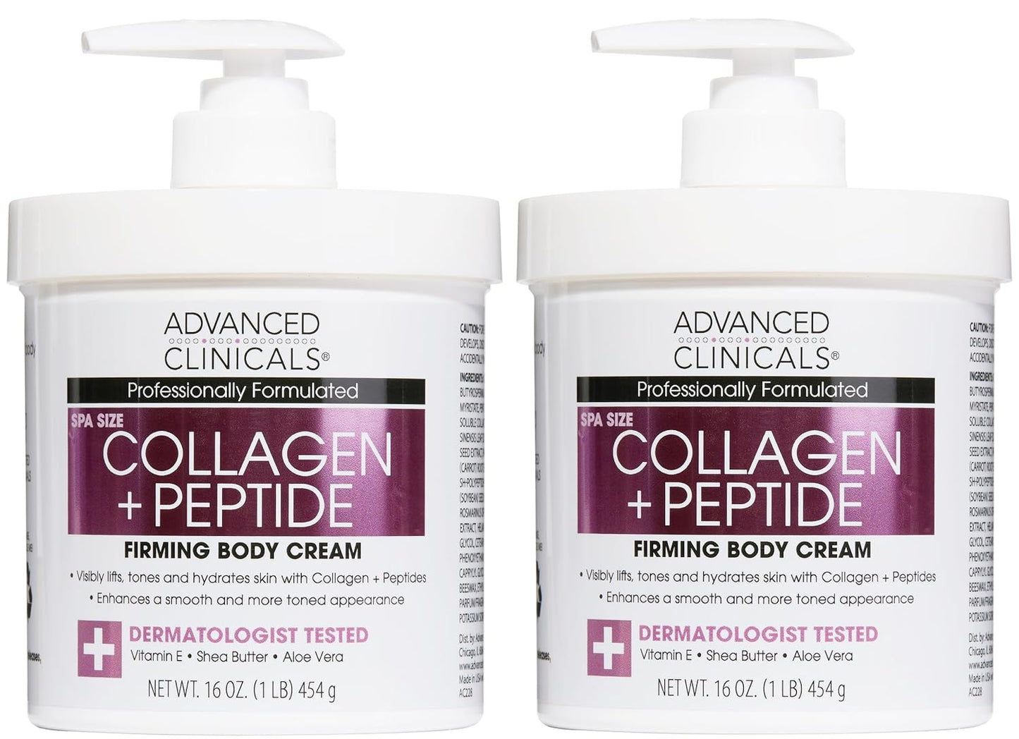 Advanced Clinicals Collagen Peptides Body Lotion & Face Moisturizer | Peptide Infused Collagen Lotion For Women & Men Helps Improve Look Of Crepe Skin, Wrinkles, & Uneven Dry Skin Texture, 2-Pack