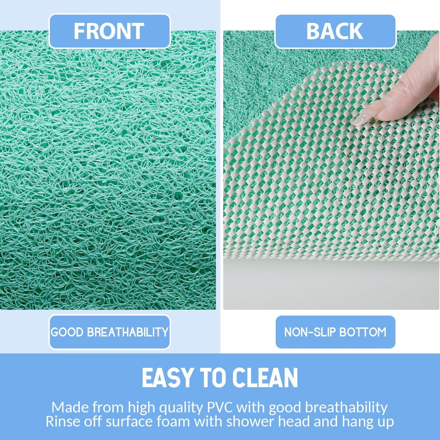 Non-Slip Bathtub Mat, Anti Slip Shower Mat, Fast Drying Bathtub Mats, Foot Scrubber Mat, Anti Slip Mat for Tub, Floor, Bathroom, Kitchen, Home, Hotel (Light Green 24"×24")