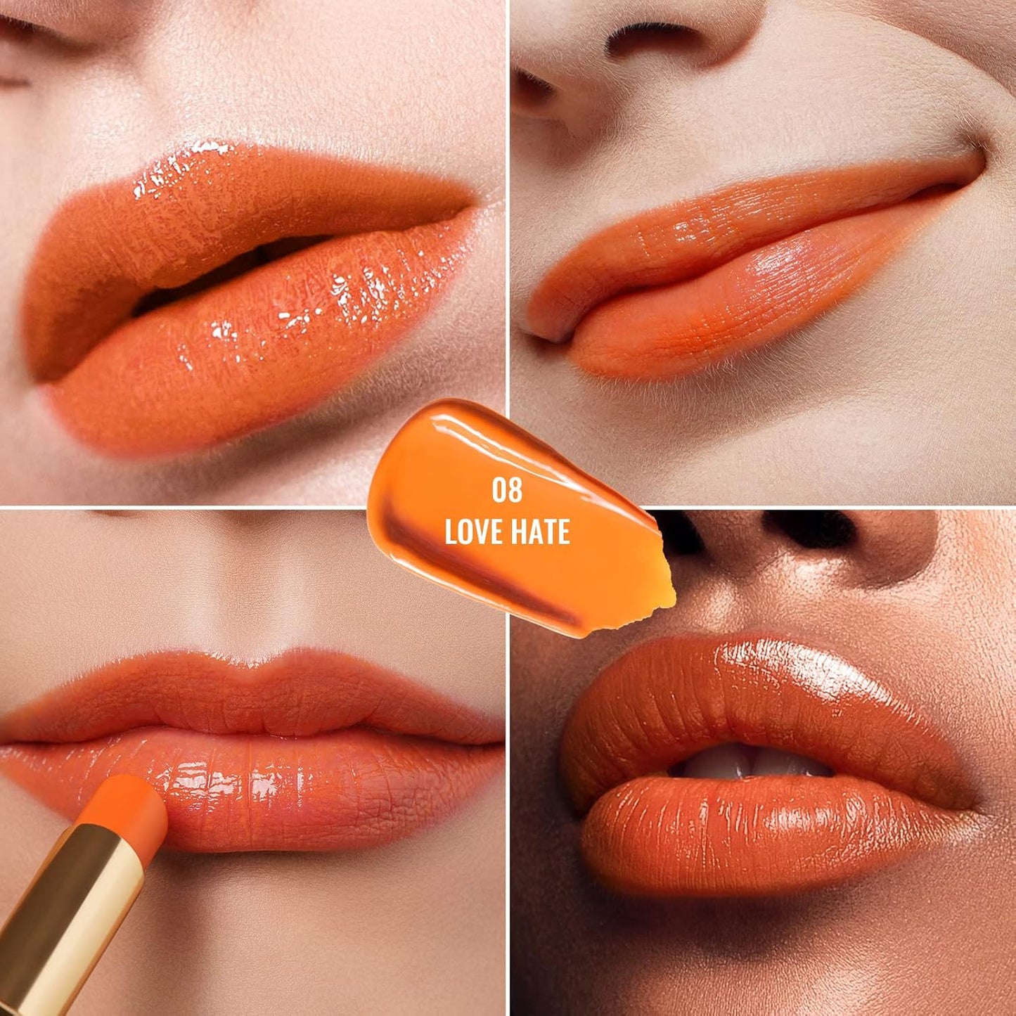 Oulac Orange Lipstick - Moisturizing Lip Stick Glossy Tinted Lip Balm, Sheer Shine Juicy Finish, Lightweight and Hydrating Formula for Dry Lip Care, Vegan 2.2g/0.07oz (08)