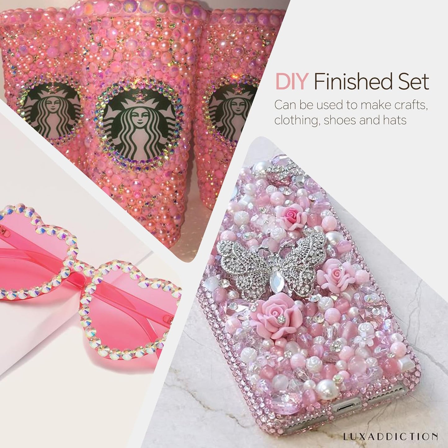 60g Pink Flat Back Pearls Rhinestones for Crafts Mixed Size 3mm-10mm AB Color Round Half Pearls Flatback Pearl Beads and Resin Rhinestones Set for Face Art with Glue