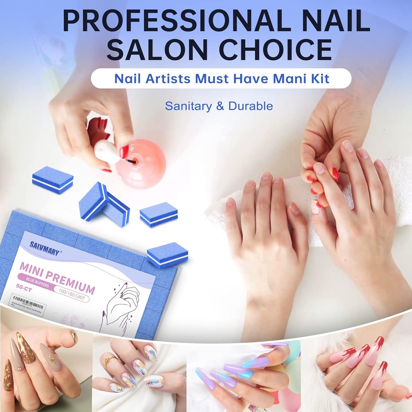 Mini Nail Buffer Blocks, 100/180 Grit Sponge Buffing Sanding Block File Manicure Tools Bulk 50Pcs (Blue)