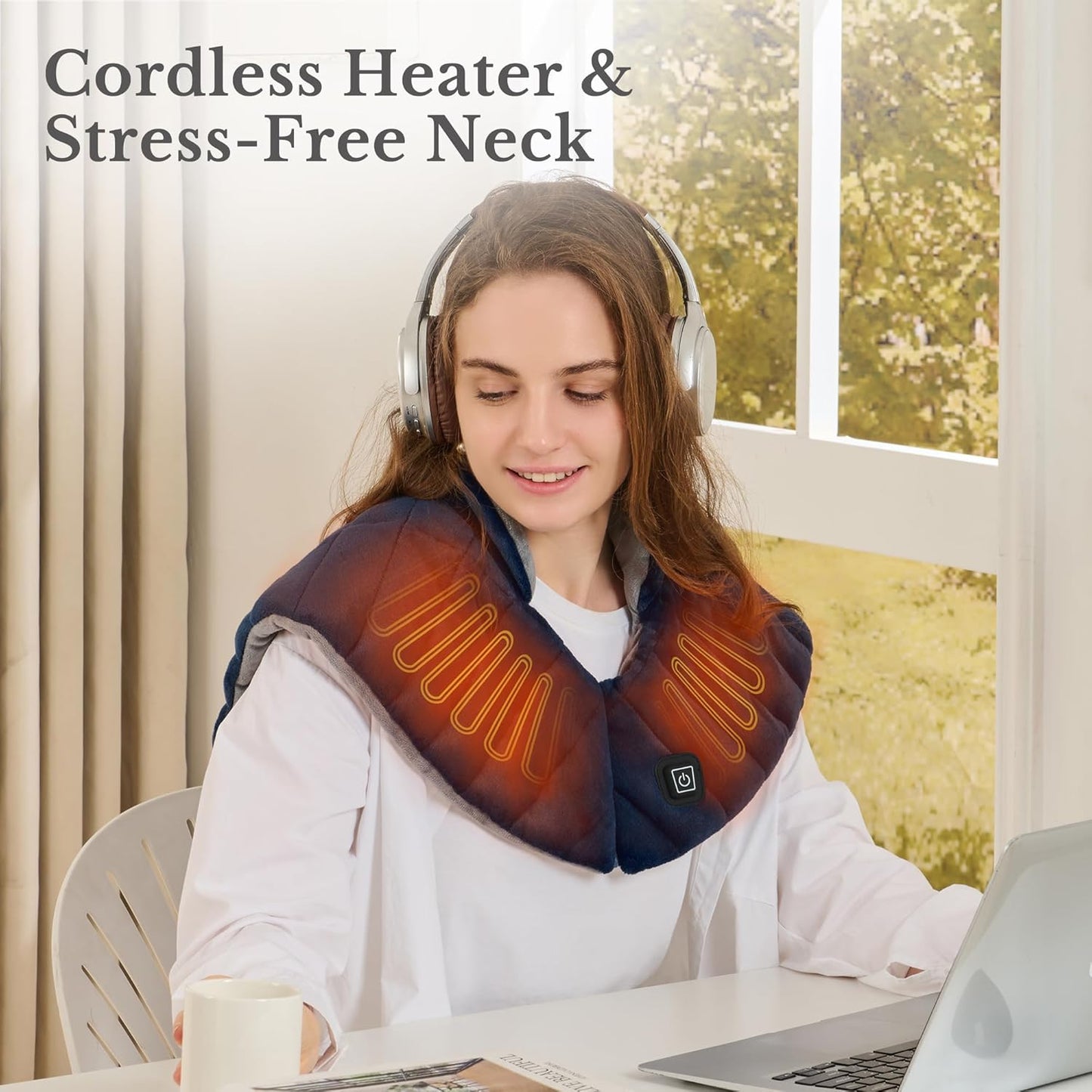 Portable Cordless Heating Pad for Neck, Shoulders & Back – Rechargeable Weighted Heating Pad & 3 Heat Settings Neck Warmer for Pain Relief, Gifts for Women, Men, Mom, Christmas Gifts