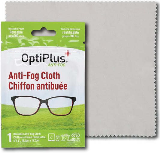 OptiPlus Anti Fog Cloth for Eyeglasses, Goggles, and Shields | Premium Reusable Anti-Fog Treatment | 1 Cloth 100 uses | Anti-Fog for All Lenses