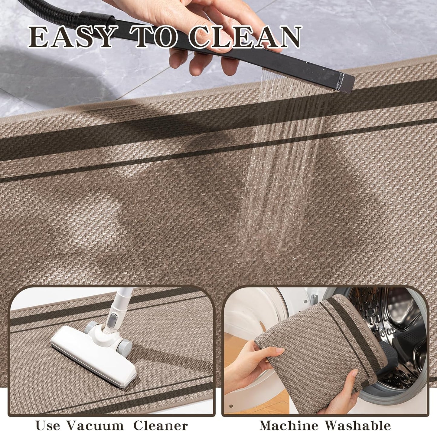 chakme Bathroom Rugs Mat 47x24, Ultra Thin Non Slip Bath Mat Large Quick Dry Absorbent Bath Mat for Bathroom Floor, (Dark Beige, 47"x24")