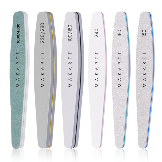 Makartt Nail Files and Buffers, 6 Pcs Emery Boards for Nails, Professional Double Sides Different Grit Fingernail File Polisher for Filing, Buffering & Polishing Manicure Kit