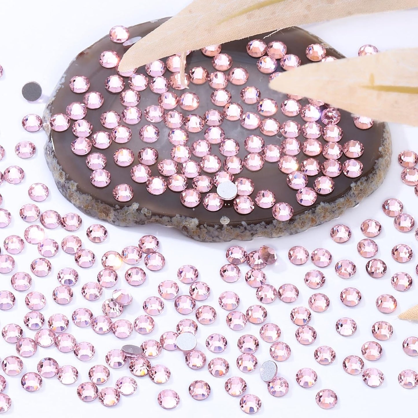 Pink Flatback Rhinestones, Glass Rhinestones for Nail Art and Craft, Glue Fix, Loose Crystal Gemstones(Pink, SS12, 2880pcs, 2.9-3.0mm)