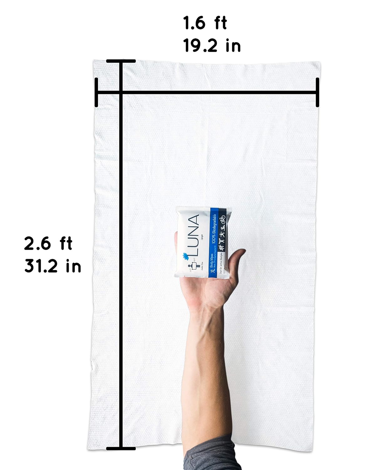 XL Wet Wipe Cleansing Body Wipes All Natural - 10 Pack Individual Pouches - Gentle & Unscented - No Rinse Bathing and Shower Wipe - Great for After Workout, Camping, Travel, Yoga, Gym