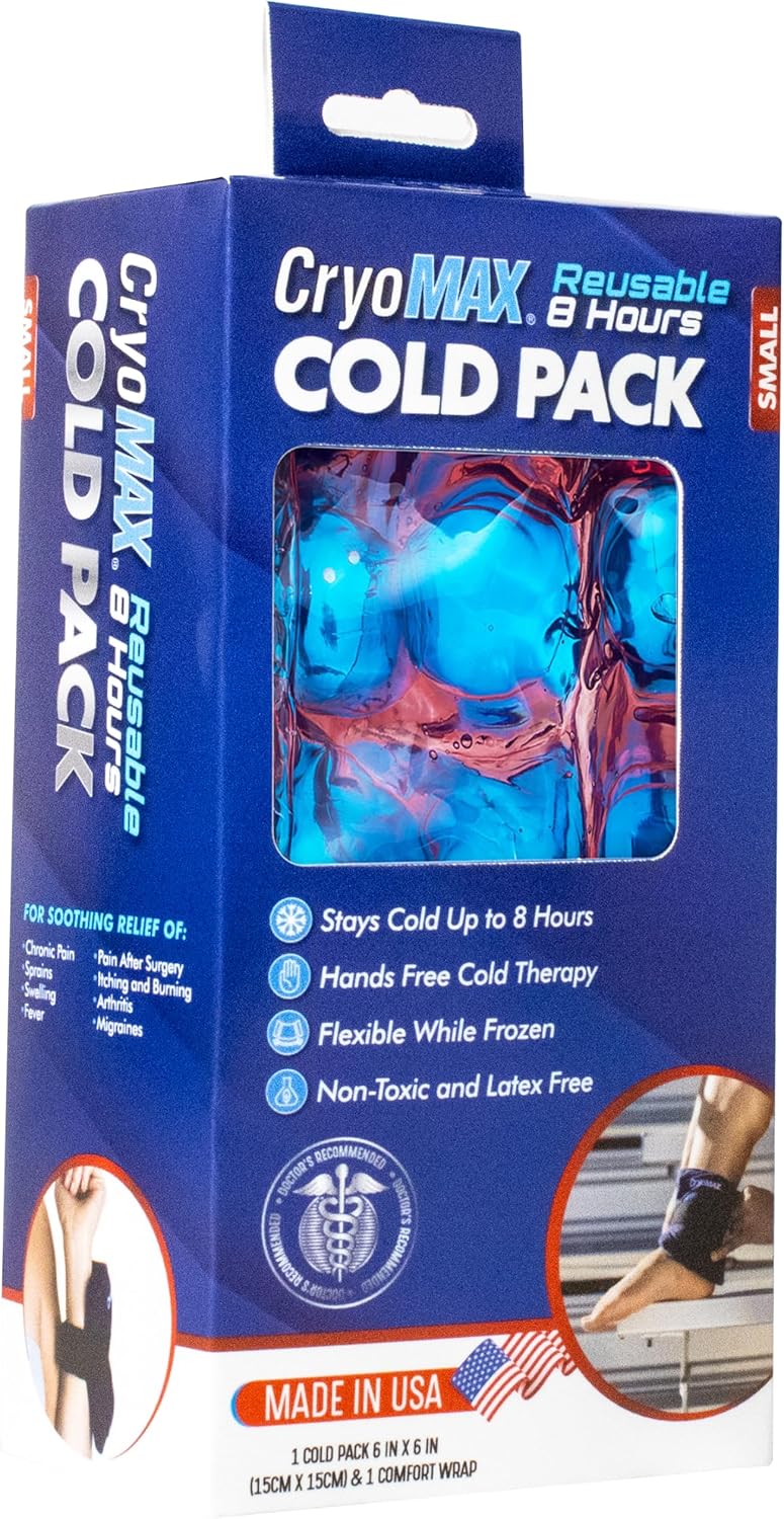 CryoMAX Cold Pack, Reusable, 8 Hour Cold Therapy Ice Pack, Small, 6"x 6" (Pack of 2)