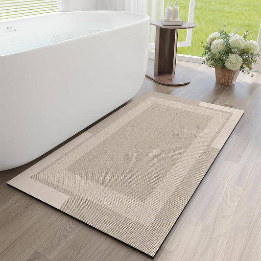 Non Slip Long Bath Mat Bathroom Runner, Rubber Backing Ultra Thin Bathroom Rugs Fit Under Door Quick Dry Super Absorbent Washable Bath Rug Shower Mat for Bathtub Sink Floor, Beige 24"x48"