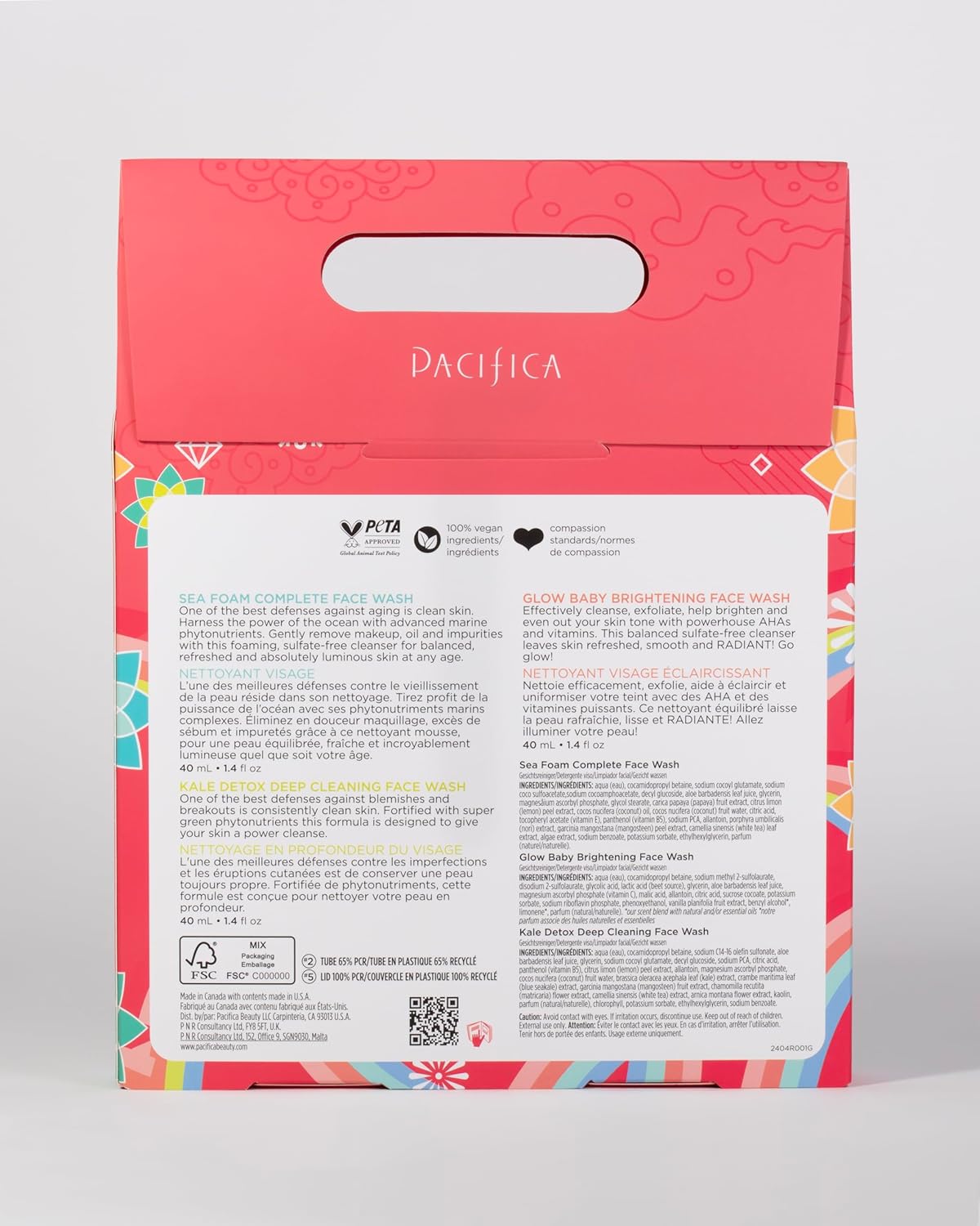 Pacifica Face Wash Set - Preppy Skincare Gift Set Value Kit for Holidays | Brightens, Tones and Deep Cleans |Glow Baby, Kale Detox and Sea Foam | 3 Pack