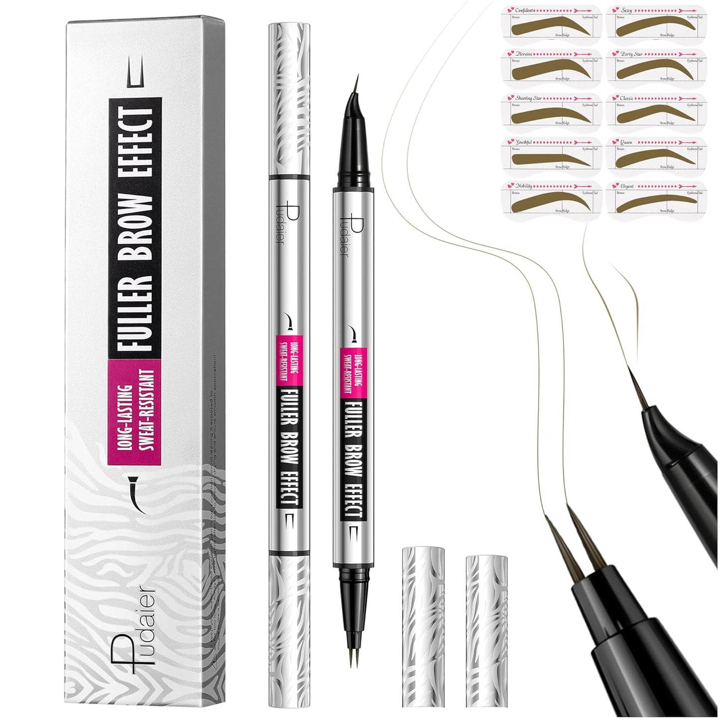 2 Pack 2 Fine Tip Eyebrow Pen, Waterproof Filling Faux Brow Makeup Pencils for Women with Precise Curved Brush-Tip to Fast Create Natural Hair-Like Brows, Last All-Day (Truffle)