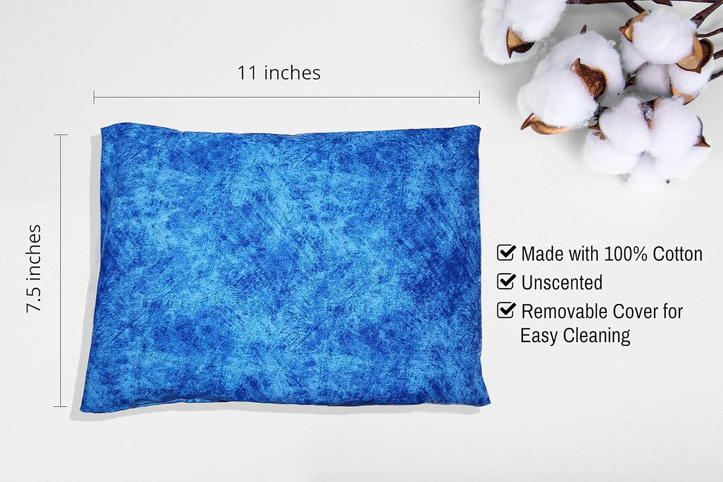 Microwavable Corn Filled Heating Pad and Cold Pack/Washable 100% Cotton Cover (Etched - Cobalt, 7.5in W x 11in L)