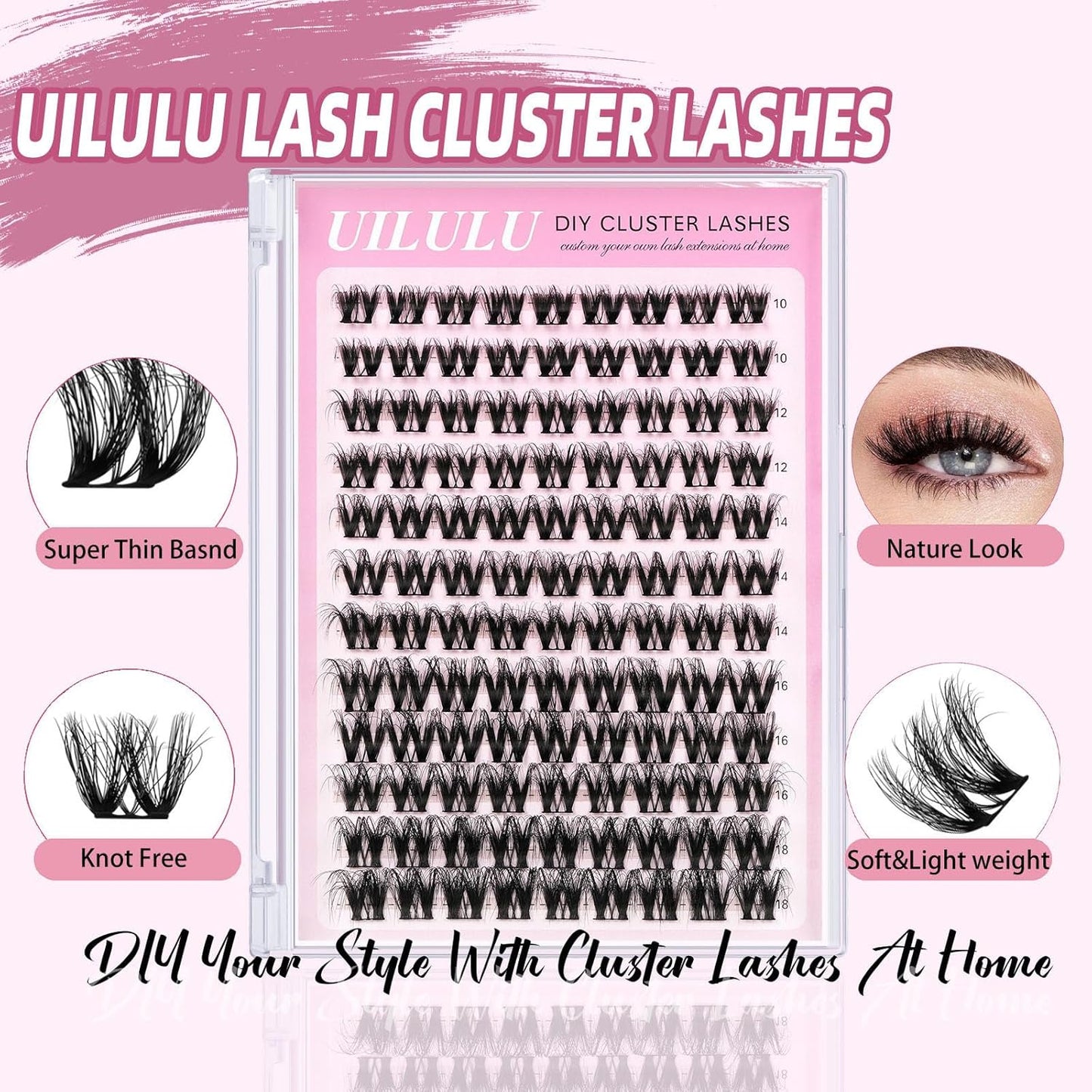Lash Clusters D Curl Fluffy Clusters Lashes 0.07D 10-18 MIX 108 Eyelashes Individual Lashes DIY Lash Extensions at Home False Lashes Wide Band Natural Eye Lash Clusters