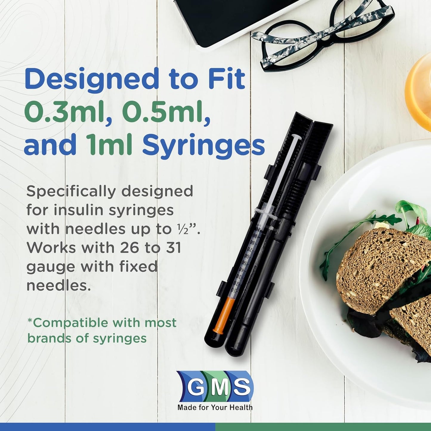 GMS 100 Unit Syringe Case - Holds New, Used & Prefilled Syringes with Needles, Small & Discreet, Ideal for Travel - 2-Pack - Black