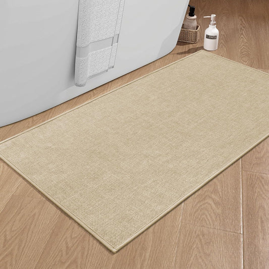 chakme Bathroom Rugs Mat 47x25, Ultra Thin Non Slip Bath Mat Large Quick Dry Absorbent Bath Mat for Bathroom Floor, (Light Beige, 47"x25")