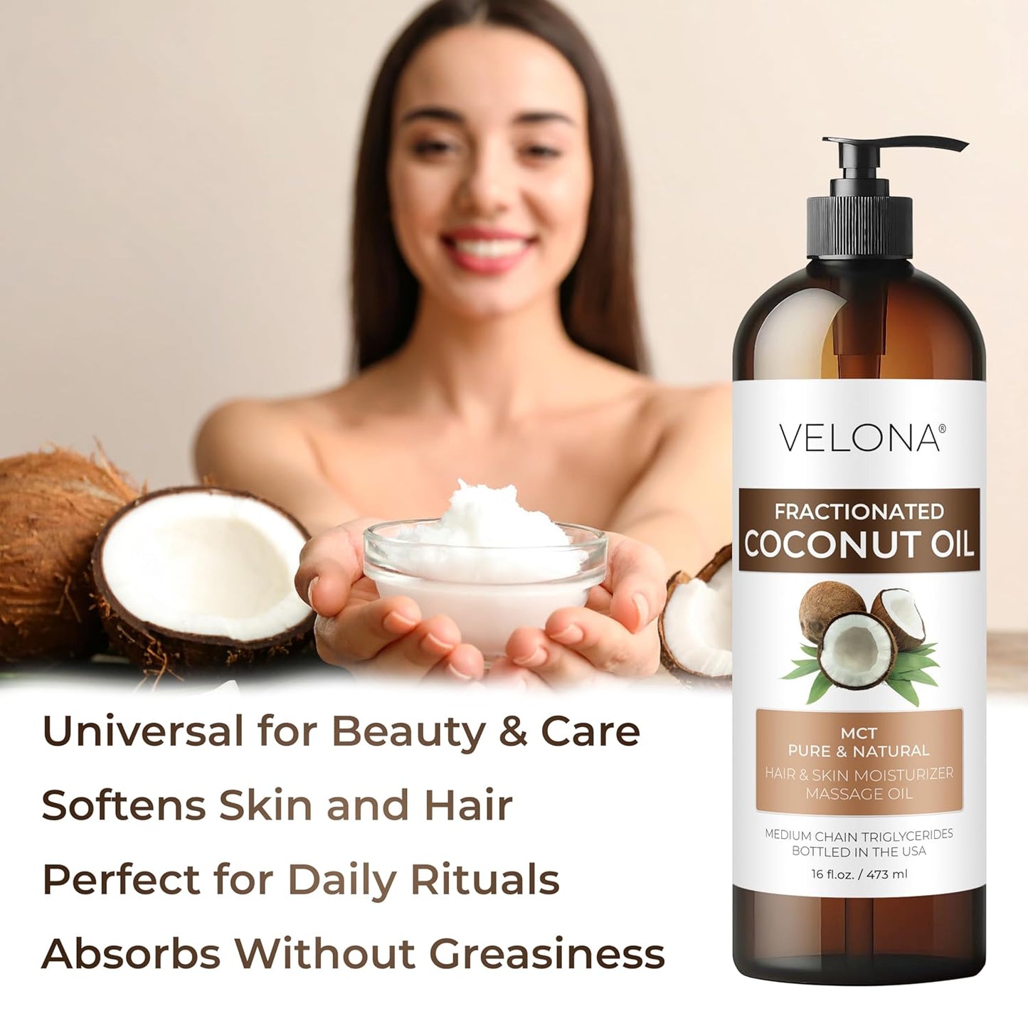 velona MCT Coconut Oil - 32 Fl Oz | 100% Pure and Natural Carrier Oil | Fractionated | Skin, Face, Body, Hair Care | Use Today - Enjoy Results