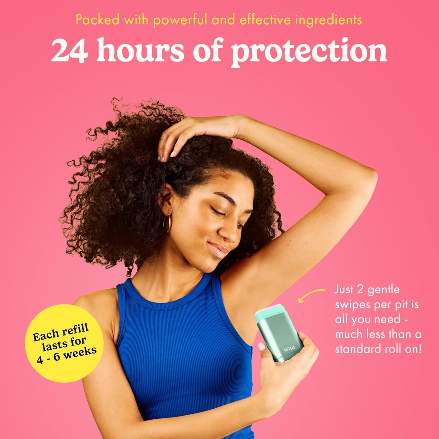 Wild - Refillable Deodorant Starter Kit with Aqua Case and Pink Grapefruit & Lime Scented Refill 1.4oz - Aluminum Free - Long Lasting Protection - Vegan