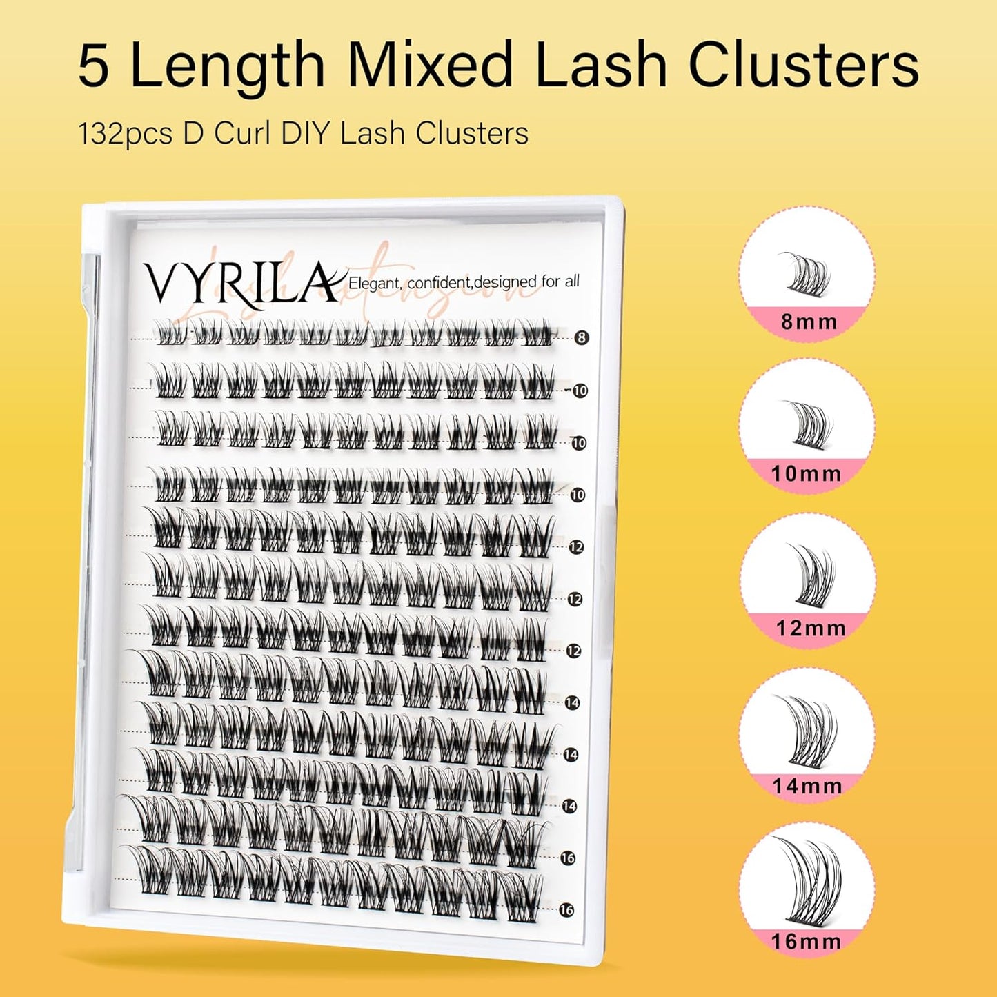 Lash Clusters 8-16mm, False Eyelashes 132pcs, Cluster Eyelash Extensions Matte Black Soft, Diy Lash Extensions D Curl Natural Lash Clusters Faux Mink Lashes Wispy（Pure,132pcs,0.07,D,8-16MIX)