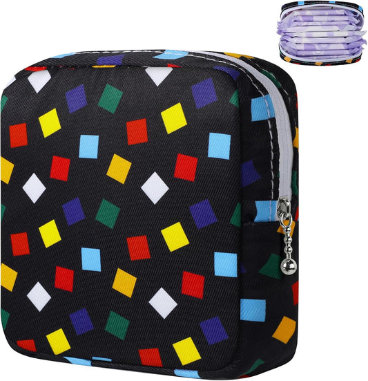 Period Bag Pouch, Canvas Sanitary Napkin Storage Bag for Girls Womens, Portable Sanitary Napkin Period Pad Pouch for Purse, Small Make Up Bags(Black Diamond)