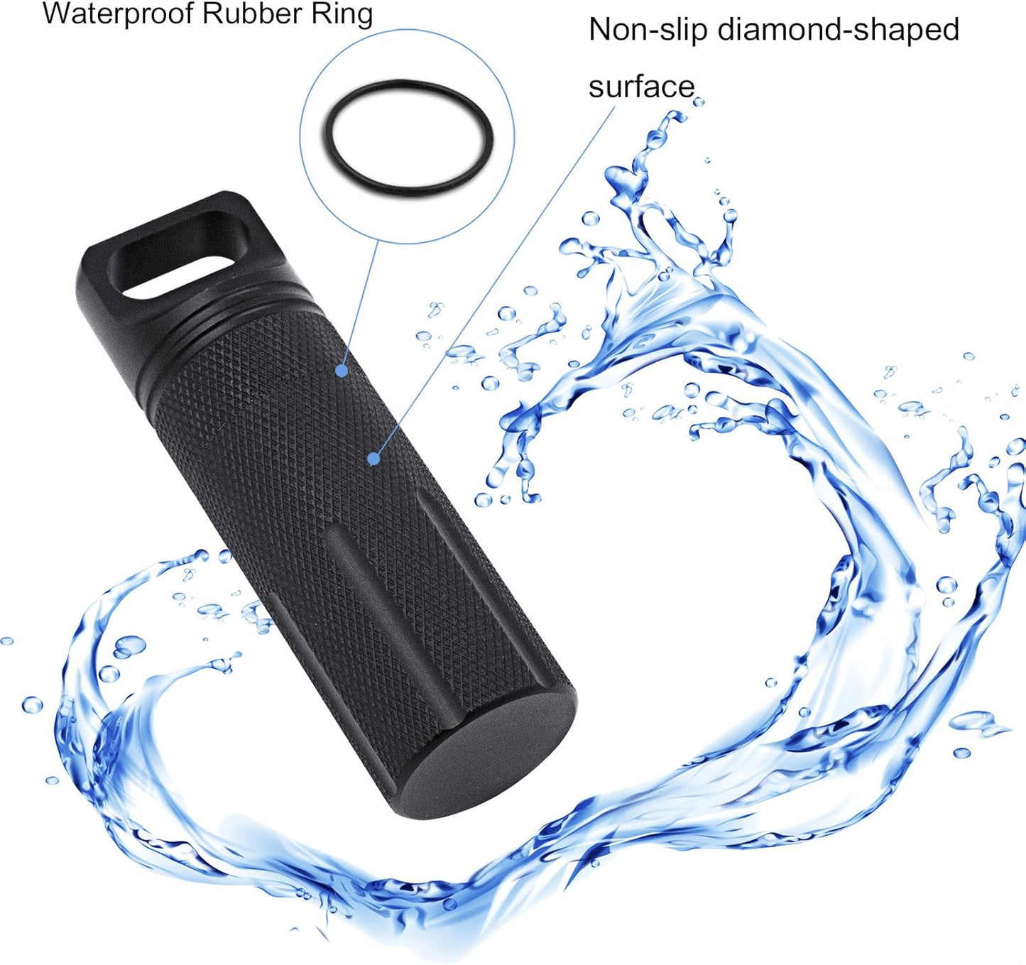 SHD Outdoor EDC Pill Box Container,Black Aluminum Alloy Single Chamber Capsule Waterproof Pill Holder Case for Hiking Camping