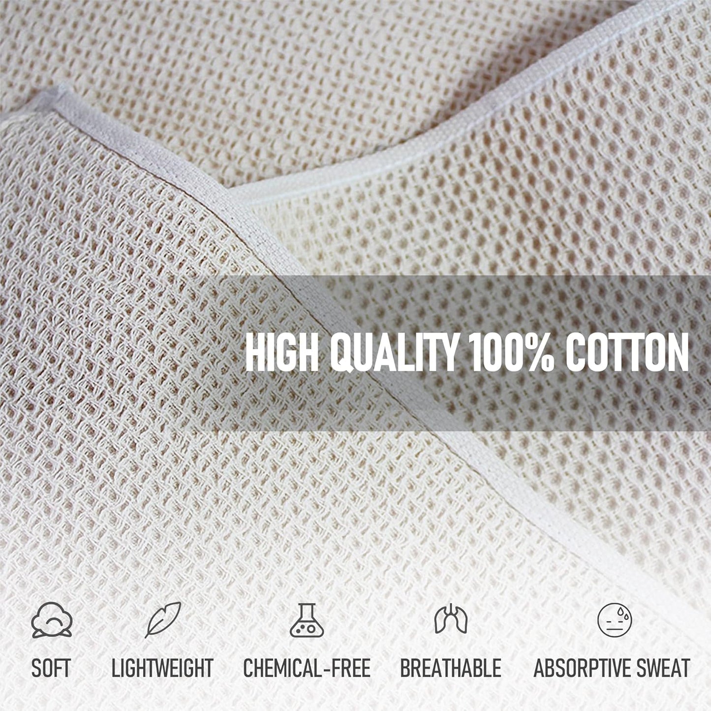 4Pack Cotton Gym Towels (13.7" x 27.5"), Yoga Sports Towel with Cool Waffle Pattern, Soft Breathable Absorbent for Neck, Face, Gym, Running, Workout, Kitchen