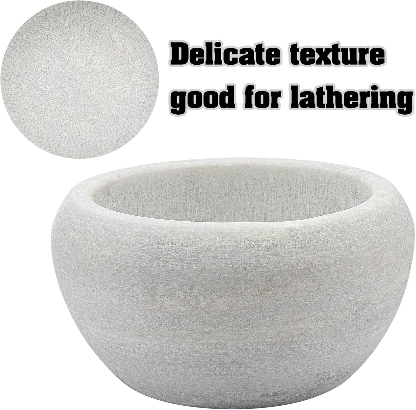 Shaving Soap & Cream Bowl for Men, Natural White Marble Stone, Heat Preservation, Easier to Whip Up a Fantastic Foam with Interior Micro-ridges, Art of Shave Lather bowl …