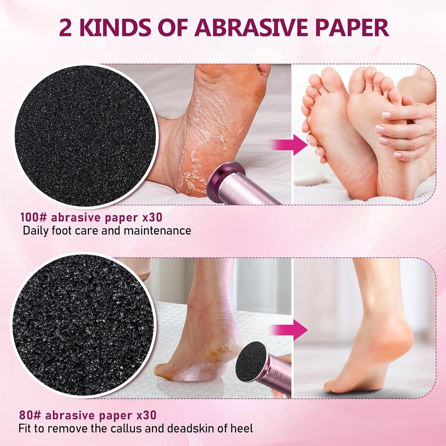 krofaue 1000RPM Electric Foot Callus Remover - Stepless Speed Control Foot Sander with 60pcs Replacement Sandpaper Disk, Electric Foot File Professional Pedicure Tool for Women Dead Cracked Hard Skin