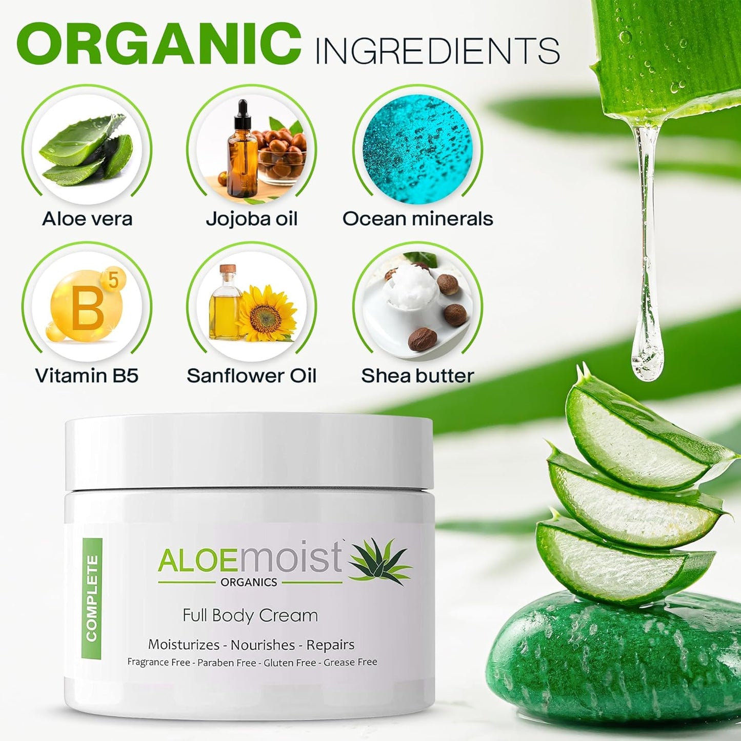 Organic Aloe Vera Lotion - Face & Body Moisturizing Cream with Natural Aloe Vera, Vitamin E Oil, Vitamin C, Retinol Cream, Shea Butter – Anti Aging Face Moisturizer for Women, Dry Skin (4 oz - 2pk)