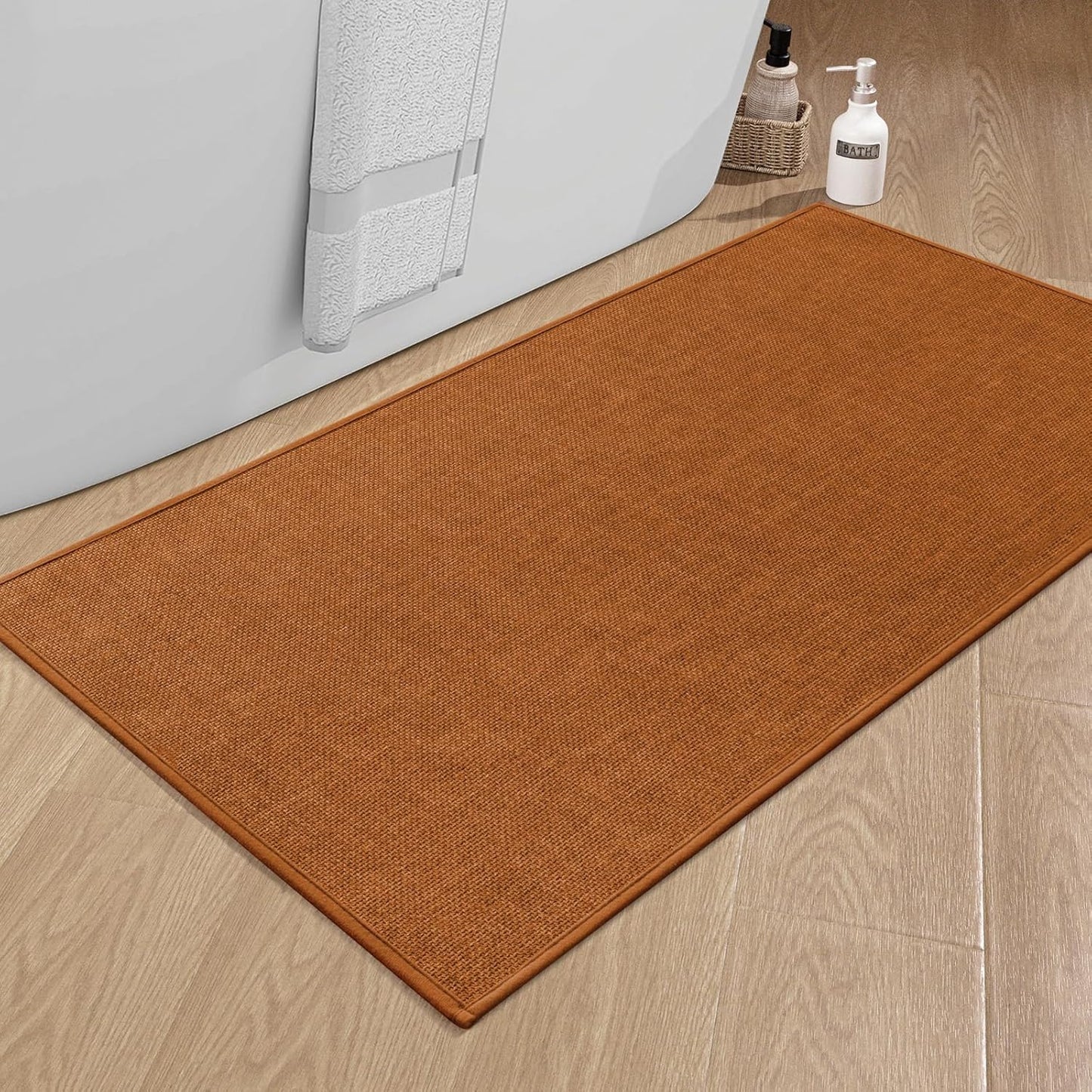 chakme Bathroom Rugs Mat 47x24, Ultra Thin Non Slip Bath Mat Large Quick Dry Absorbent Bath Mat for Bathroom, (Orange, 47"x24")