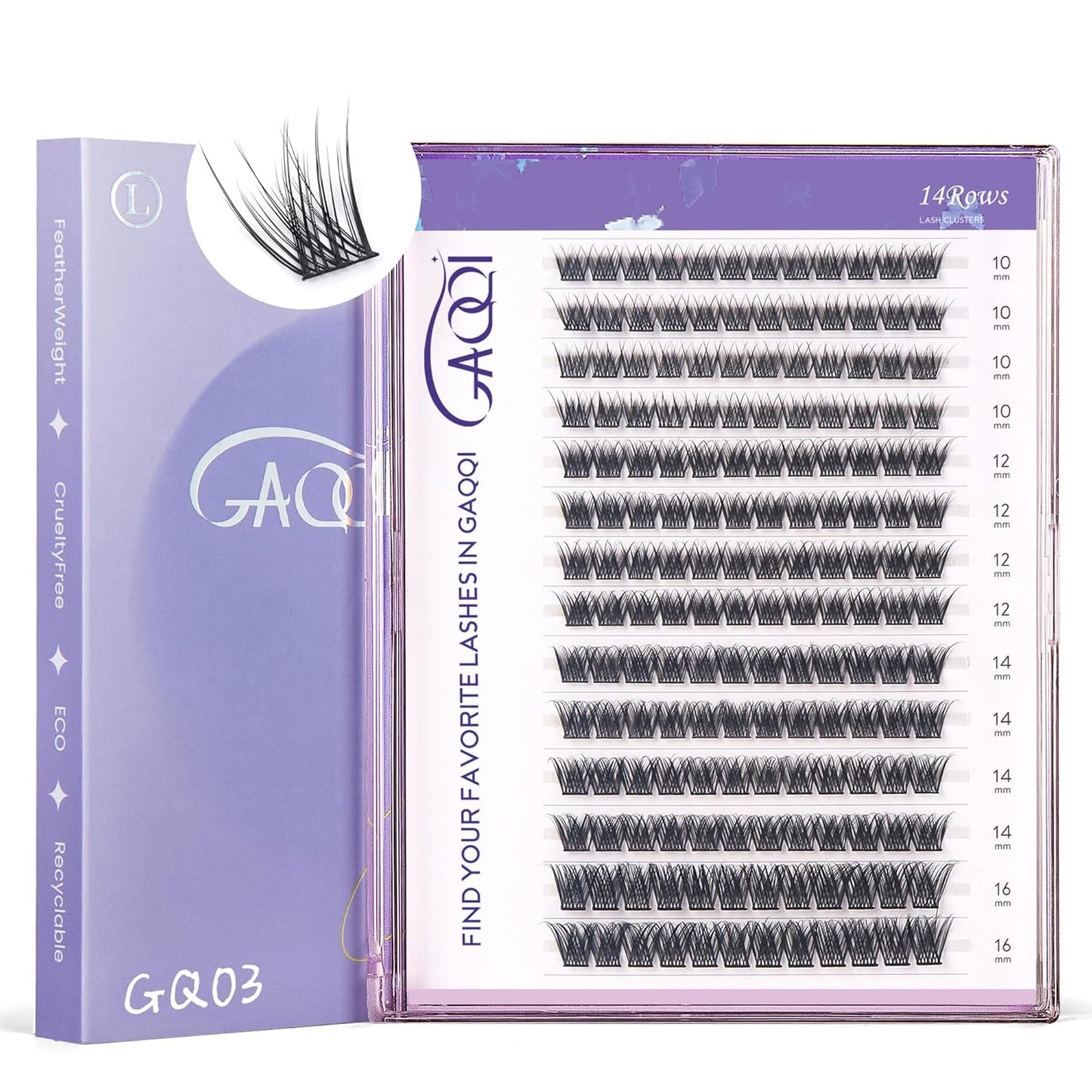 GAQQI Lash Clusters, GQ03 False Eyelashes DIY Lash Extensions D Curl 168PCS Cluster Lashes 10-16MM, Wispy and Natural Lash Wisps (GQ03,10-16mm,D Curl)