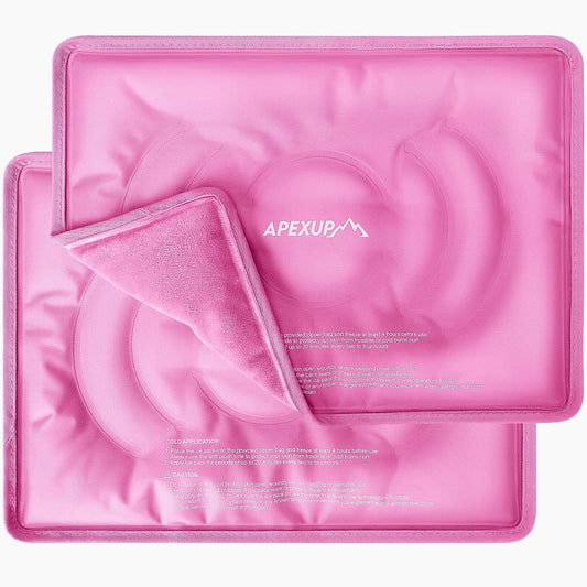 APEXUP Gel Ice Packs for Injuries Reusable, Flexible Double Sided Cold Packs for Injuries, Ice Pack for Knee, Shoulder, Back, Hip, Leg, Arm (Pink, L, 2PK)