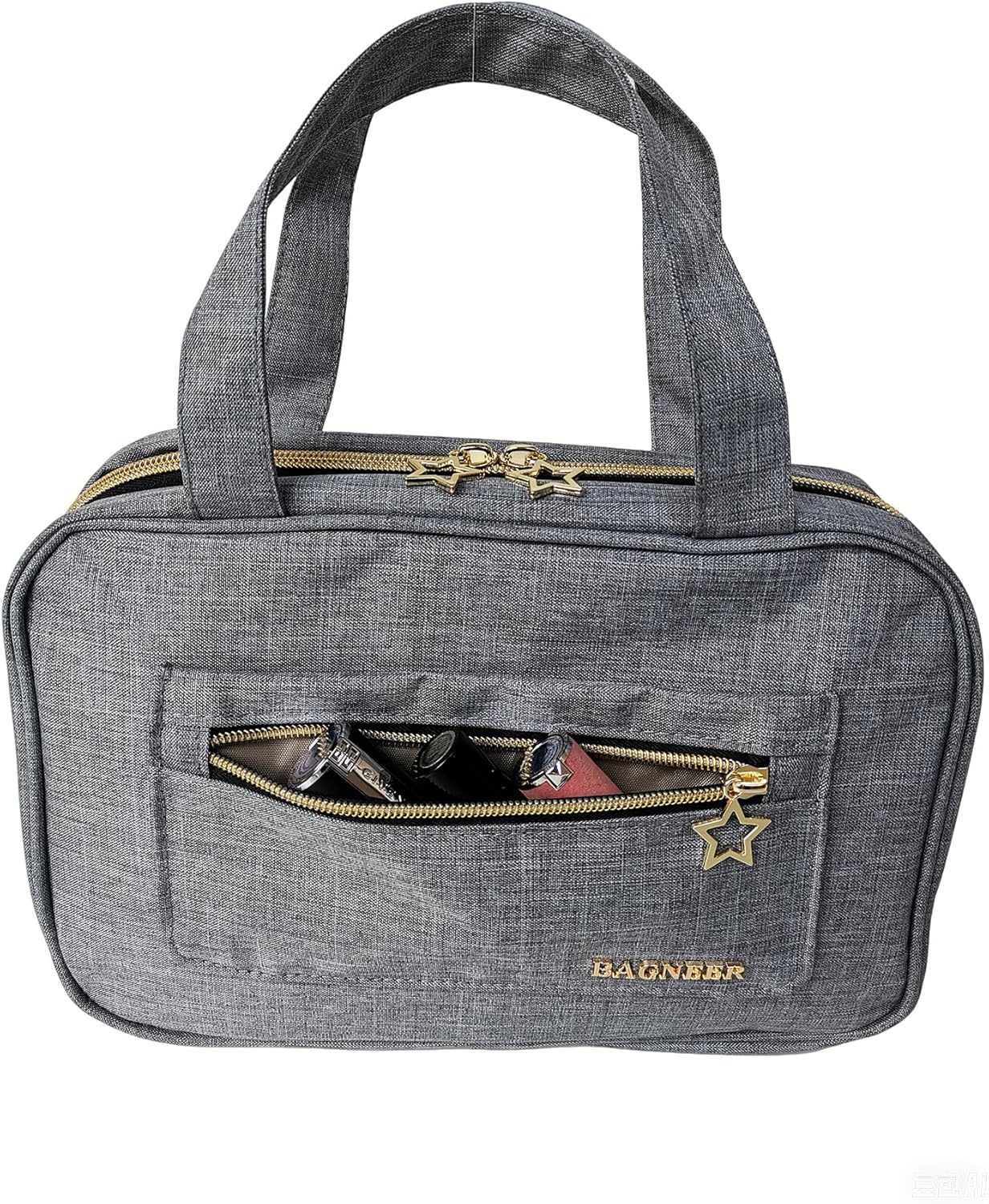 Travel Toiletry Bag with Hanging Hook, Water-resistant Makeup Cosmetic Bag Travel Bathroom Organizer for Accessories, Shampoo, Women Toiletries Container (Gray, Medium)