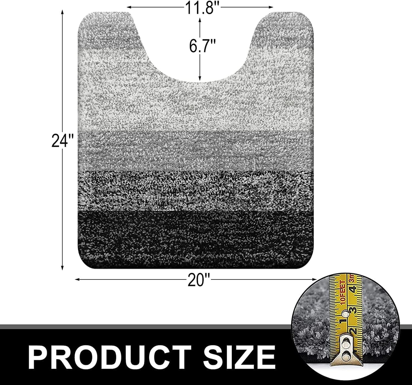OLANLY Luxury Toilet Rugs U-Shaped 24x20, Extra Soft and Absorbent Microfiber Bathroom Rugs, Non-Slip Plush Shaggy Bath Mat, Machine Wash Dry, Contour Bathroom Mats for Toilet Base, Black