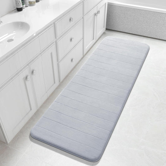 Yimobra Bathroom Runner 60"x24", Non Slip Memory Foam Bath Mat, Super Soft Water Absorbent Hallway Carpet, Machine Washable Rug for Vanity Tub Shower, Silver