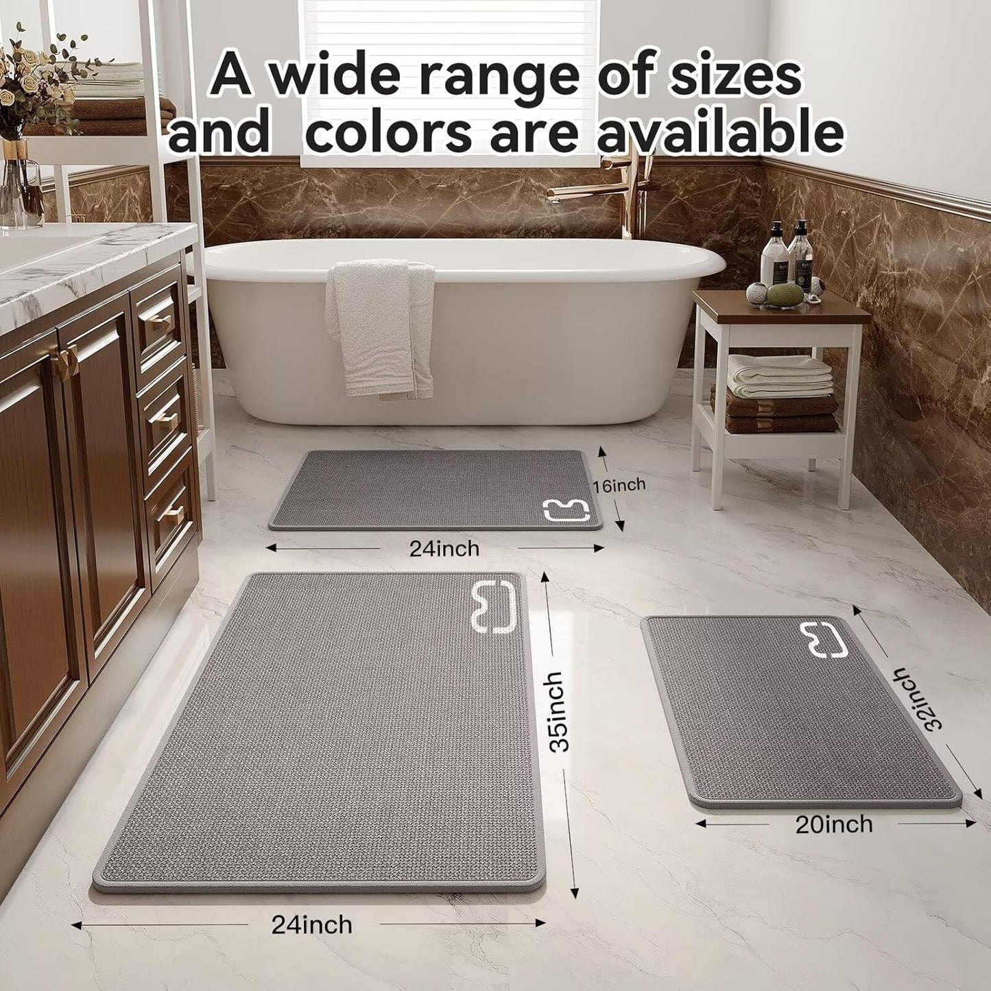 Braided Bathroom Runner Rugs Bath Mat Non Slip Washable, Rubber Backing Super Absorbent Ultra Thin Quick Dry Bath Rug Bathroom Floor Mat, Ideal for Hallway Bedroom Laundry Room, Gray 16"x47"