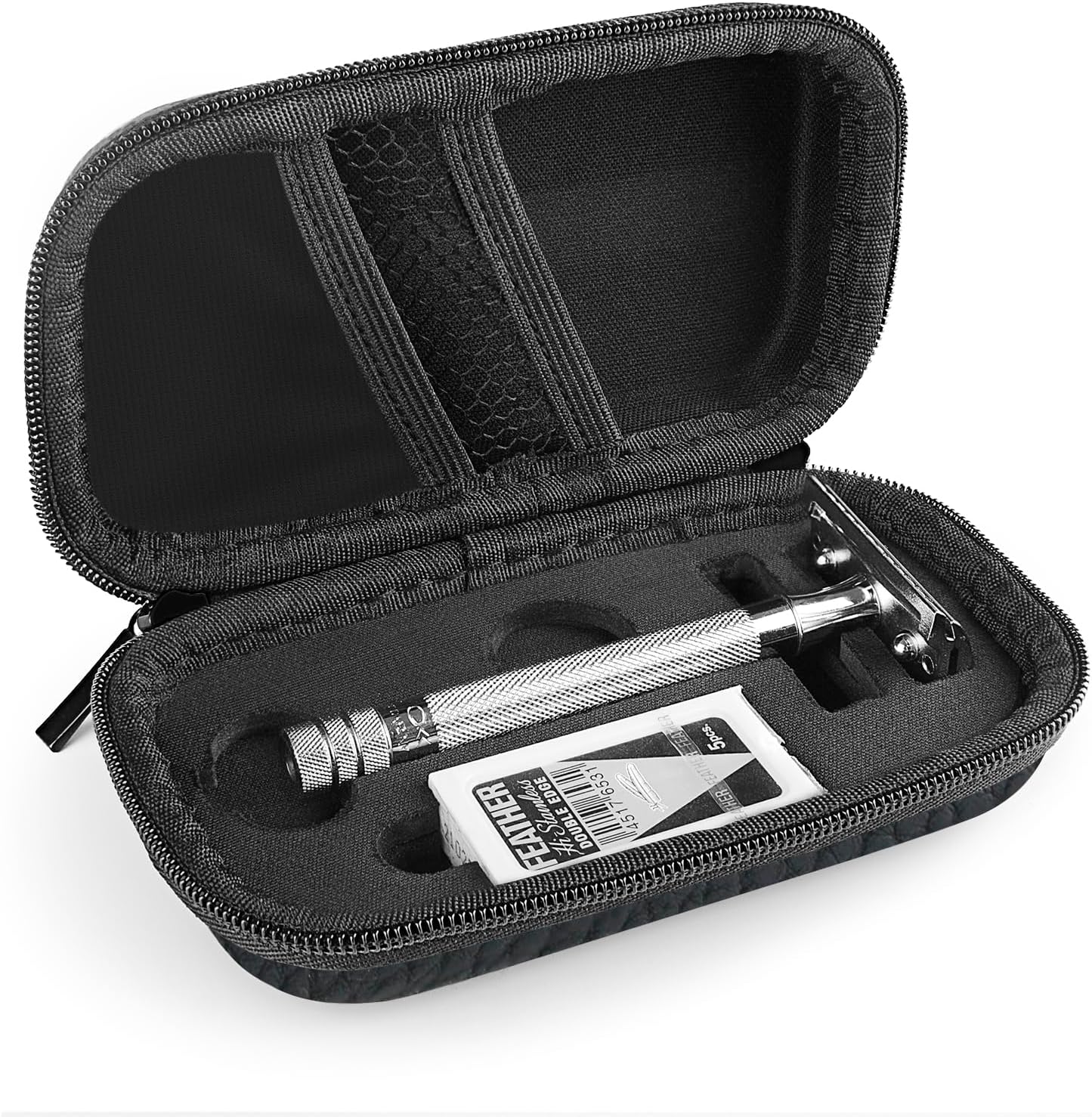 Linkidea Hard Travel Case Compatible with Vikings, Merkur, Shaving Revolution Double Edge Safety Razor, Storage Box Organizer for Safety Razor & Shaving Attachments (Lychee Vegan Leather)