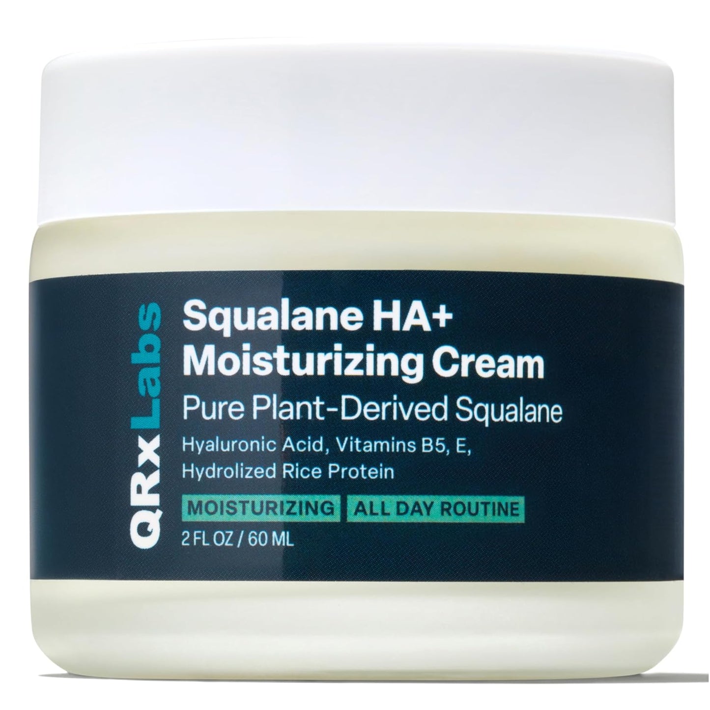 QRxLabs Plant-Based Squalane Face Moisturizer - 2 fl oz (60 mL) - Hyaluronic Acid Hydrating Cream for Face & Body - Moisturizing Cream with Vitamin B5 & Rice Protein - Silicone-Free Cruelty-Free