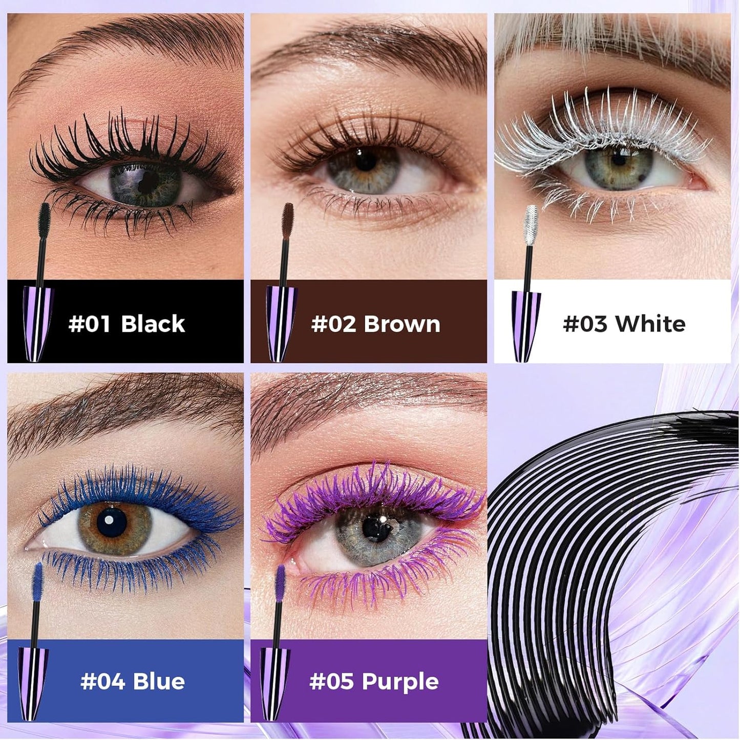 2PCS Brown Mascara for Eyelashes, 5D Colored Mascara 【Waterproof】【Natural Curling】【Lengthening Curling rimel de pestañas Volume】for Women Eye Makeup Cosplay & Parties