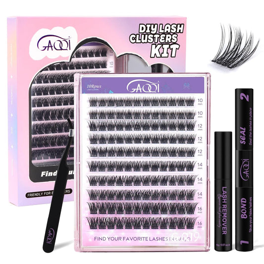 GAQQI Lash Clusters Kit, DIY Lash Extension Kit 120PCS Cluster Lashes C Curl, Wispy Eyelash Clusters 10-16MM with Lash Bond and Seal,Lash Remover and Lash Applicator (GQ19-KIT)