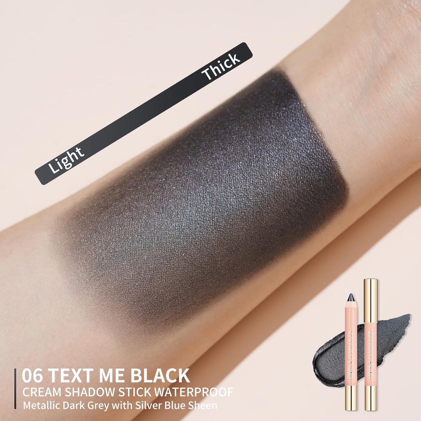 Oulac Black Eyeshadow Pencil - Waterproof Eye Shadow Stick Smooth and Long Lasting, Shimmering Glitter Finish, Blendable Eyes Makeup, Vegan Beauty 3.8g, (06) Text Me Black