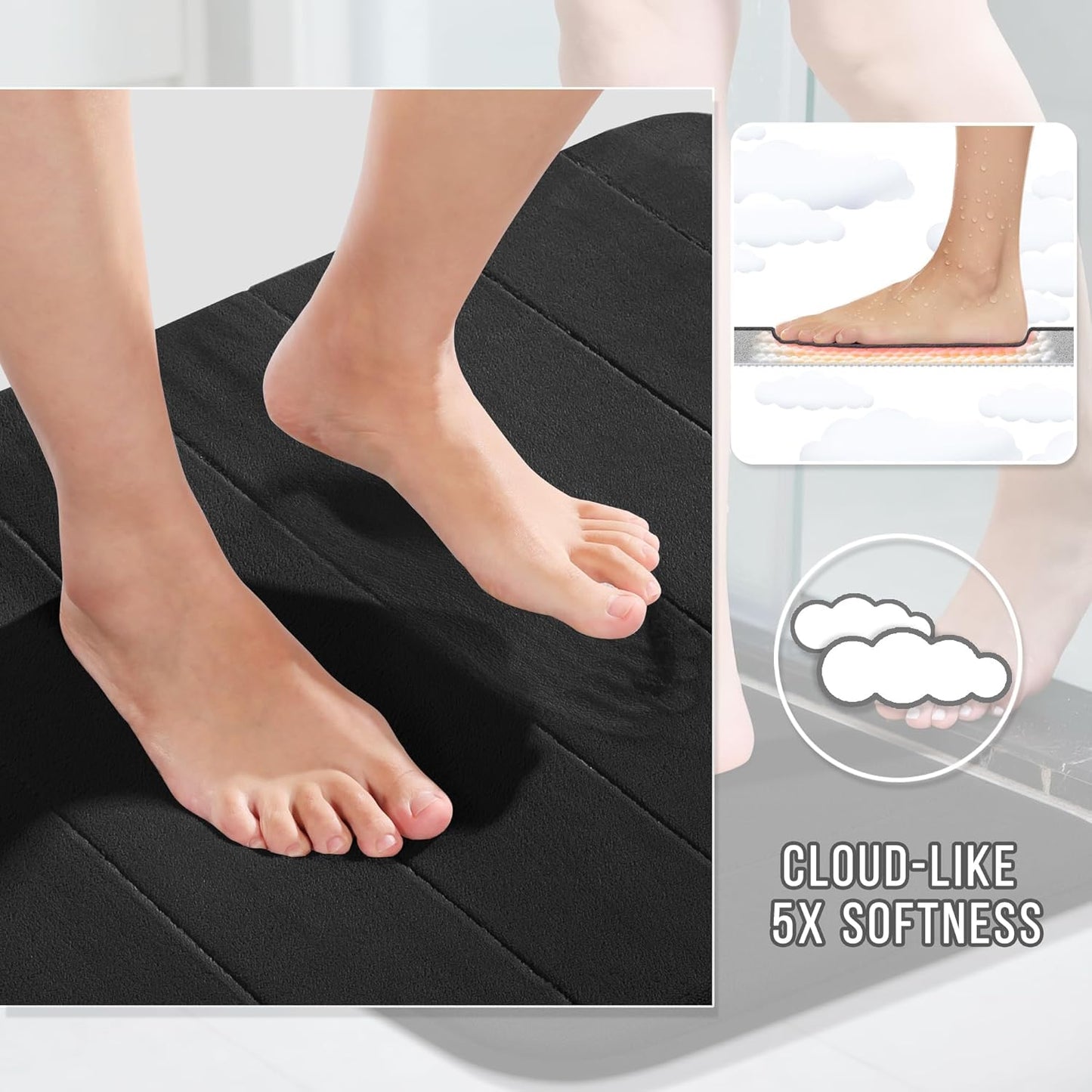 Yimobra Bathroom Runner 60"x24", Non Slip Memory Foam Bath Mat, Super Soft Water Absorbent Hallway Carpet, Machine Washable Rug for Vanity Tub Shower, Black