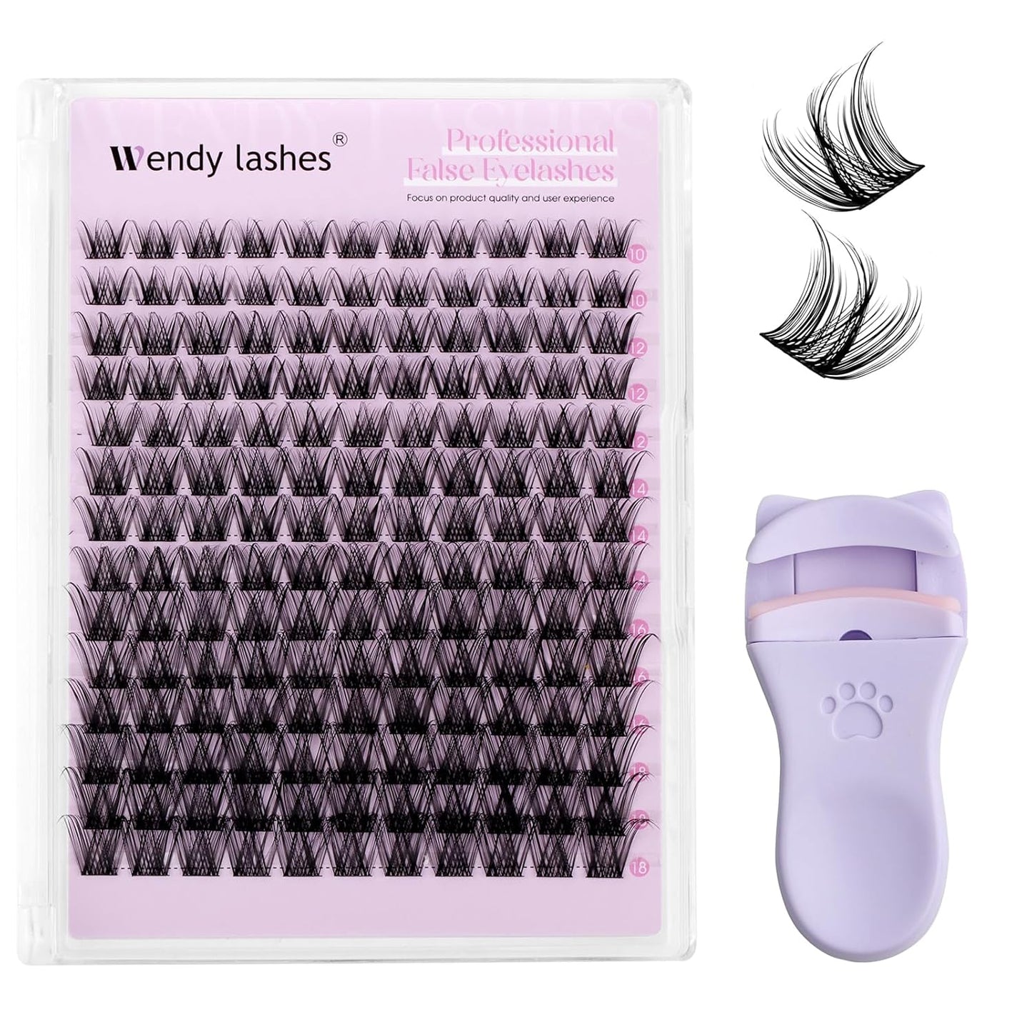 WENDY Lashes Clusters Kit DIY Eyelash Extension with Eyelash Curler Black Cluster Eyelash Extensions Individual Lashes Kit Wispy Soft Eyelash Extensions (Kit,WD01-0.07D,10-18mm）